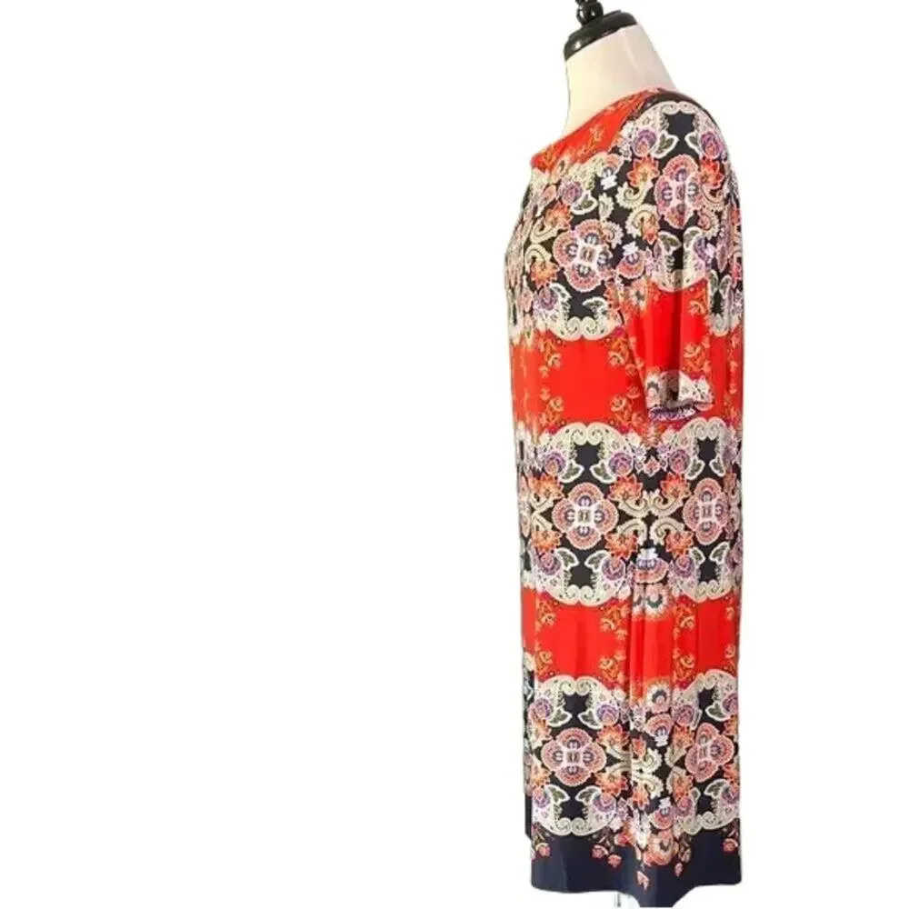 Eliza J Red and Navy Patterned Midi Dress